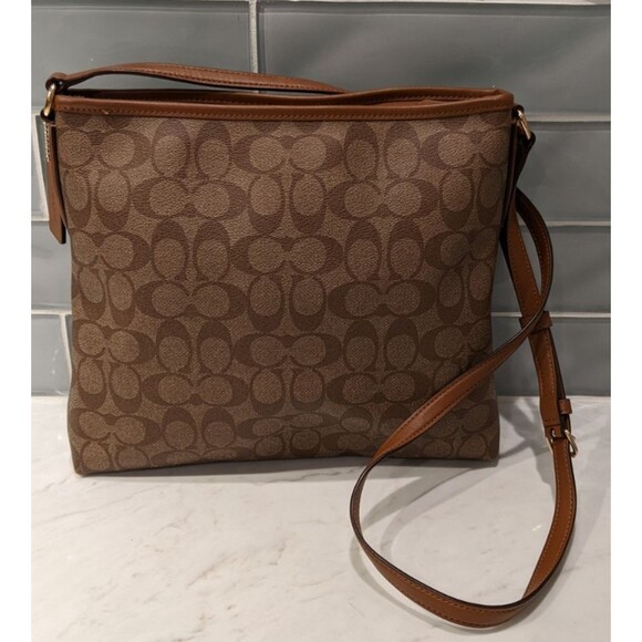 COACH #F58297 Signature File Crossbody Zip Top Handbag Khaki/Saddle WORN ONCE!!! - Picture 12 of 16